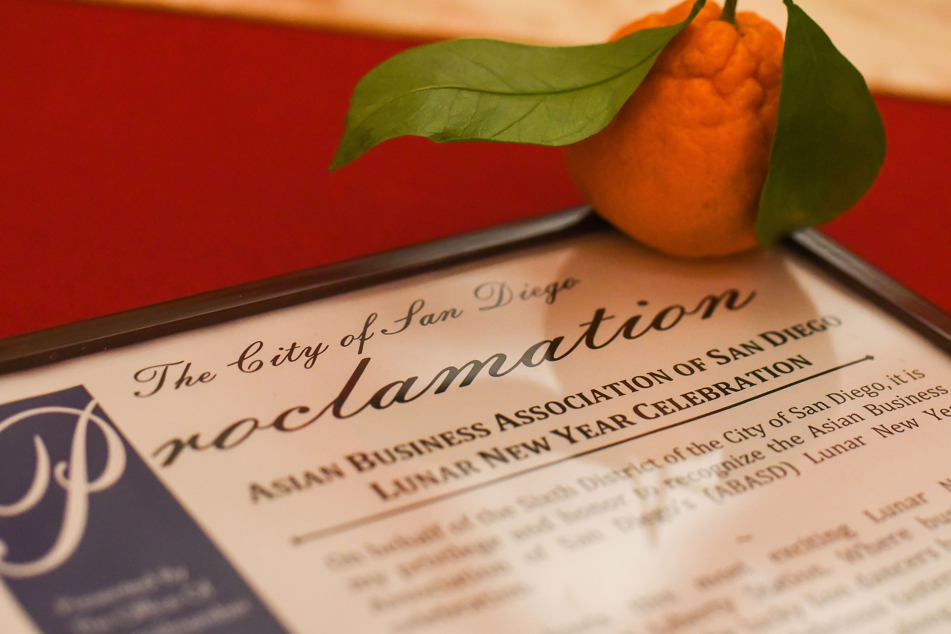 City of San Diego Proclamation recognizing ABASD's Lunar New Year Celebration